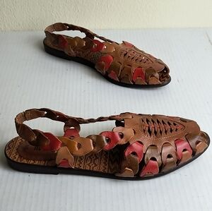 Brown Leather Huaraches Peep Toe Slingback Sandals Size 8 Boho Casual